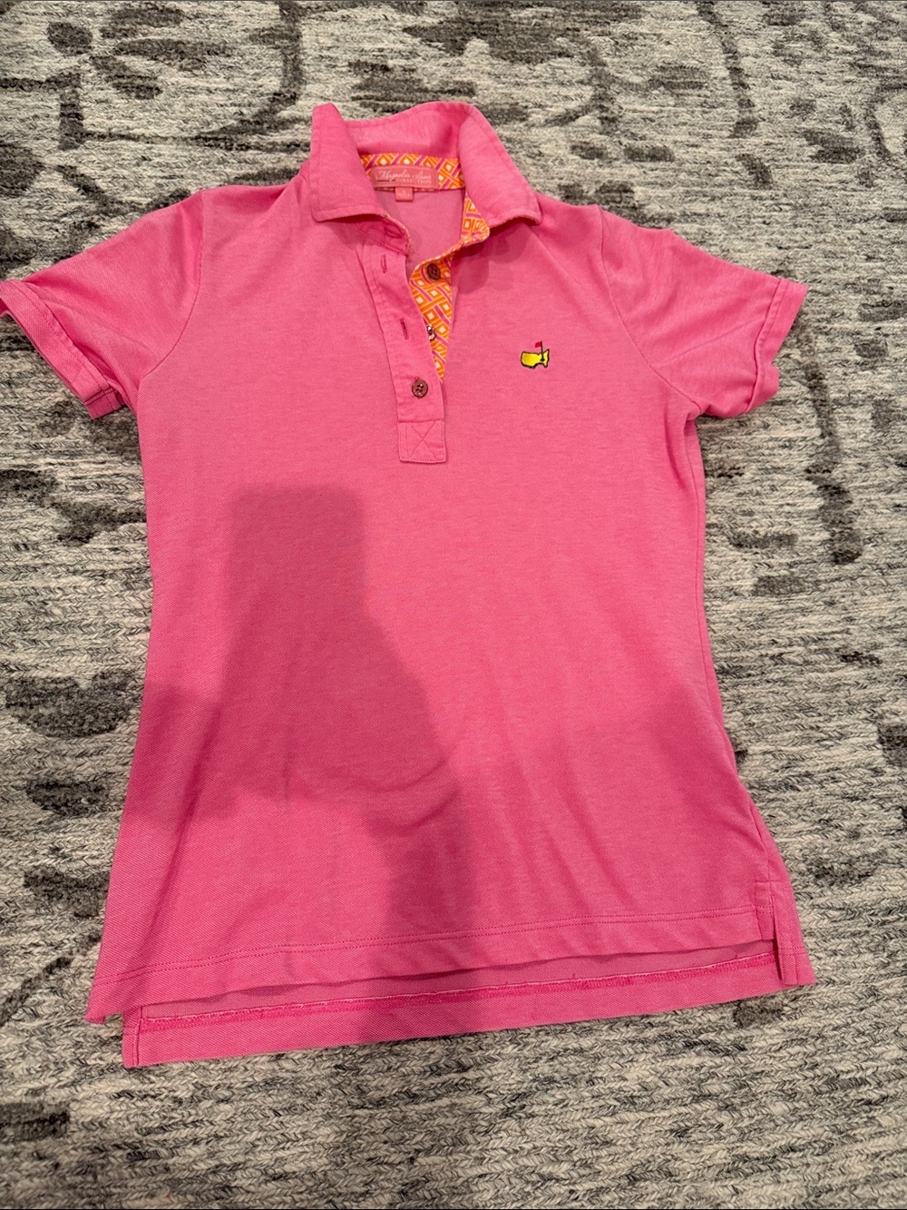 Women's Pink Short-Sleeve Polo with Patterned Placket